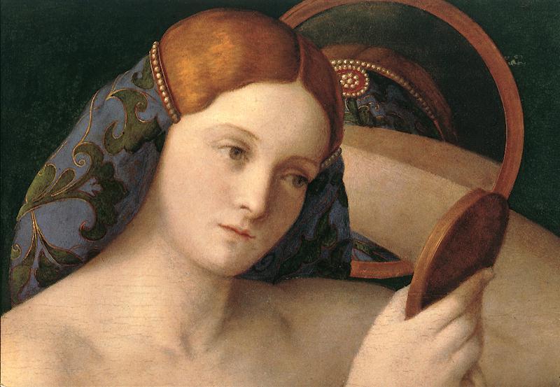 BELLINI, Giovanni Naked Young Woman in Front of the Mirror (detail) Sweden oil painting art